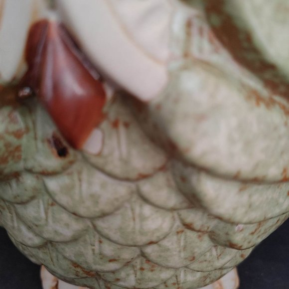 Bashful Owl Figure Ceramic Green w/ Brown Retro Whimsical Peek-A-Boo - Picture 9 of 9